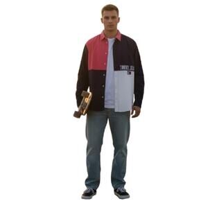 Tommy Jeans Colorblock Button Shirt Skate Fit Large NWT Streetwear